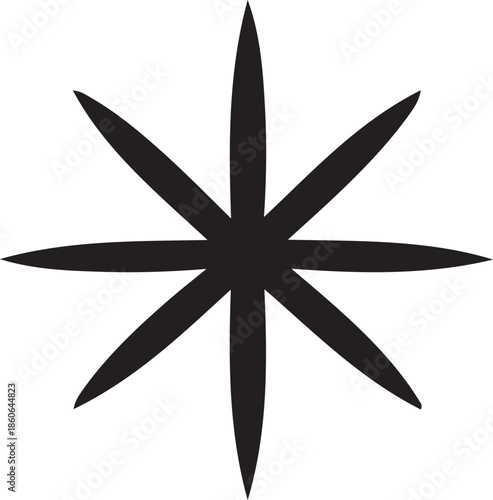 Abstract starburst silhouette with radiating pointed petals, vector graphic design