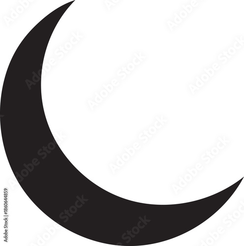 Clean vector crescent moon silhouette icon for celestial design projects, ideal for transparent backgrounds