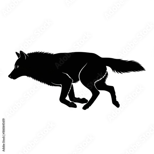 Black silhouette of a wolf running in profile view