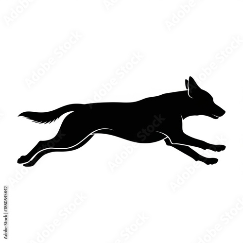 Black dog running silhouette in motion quickly