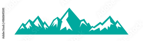 Mountain range with snowy tops. Vector alpine peaks for eco tourism, hiking, camping, outdoor and adventure travel design.