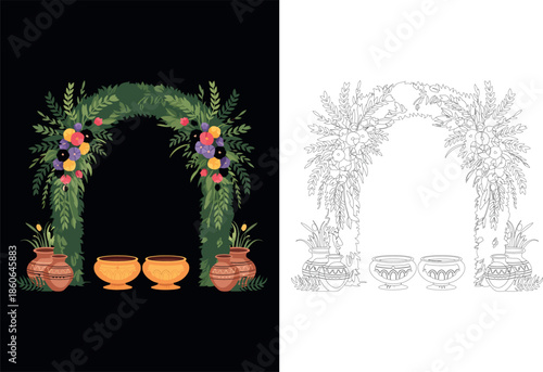 letter a with flowers and Colorful Floral Garland Design 