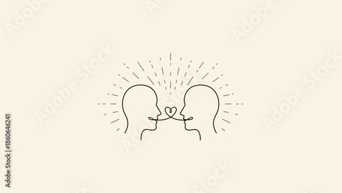 Stylish line art of two people sharing a romantic heart connection