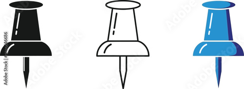 Three push pins in different colors a versatile graphic on transparent background