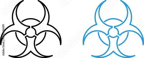 Two biohazard symbols one black and one blue on transparent background