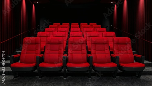 Red Theater Seats With Popcorn in an Empty Cinema During a Movie Show Time