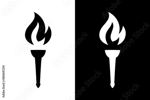 Black and white burning torch silhouettes. Vector flame icons symbolizing freedom, liberty, victory and protest design concepts