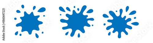 Set of blue water splash icons. Flat cartoon liquid shapes isolated on white background. Perfect for abstract decoration, design and creative projects