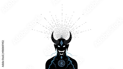 Dark fantasy creature with glowing blue symbols and electric powers