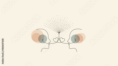 Minimalist illustration of two people sharing thoughts and love