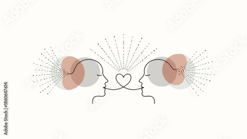 Stylized illustration of two faces connected by a heart symbol