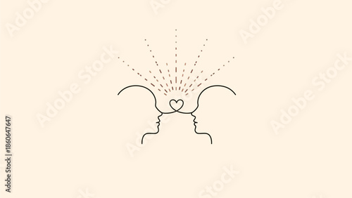 Stylish illustration of two people's heads with a heart connecting them