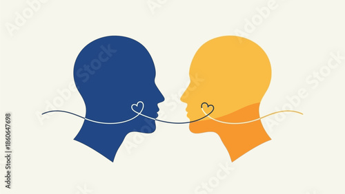 Hearts connect two people in love and friendship through conversation