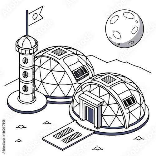 Lunar base with geodesic domes