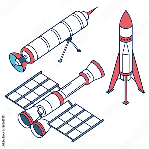 Illustrations of space exploration vehicles