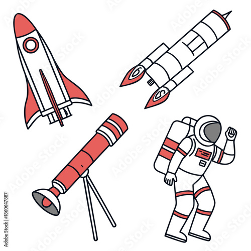 Illustrated space exploration elements