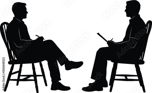 Psychotherapy session silhouette, counselor interviewing patient, mental health support, professional consultation, psychology concept, communication, diagnosis, therapy