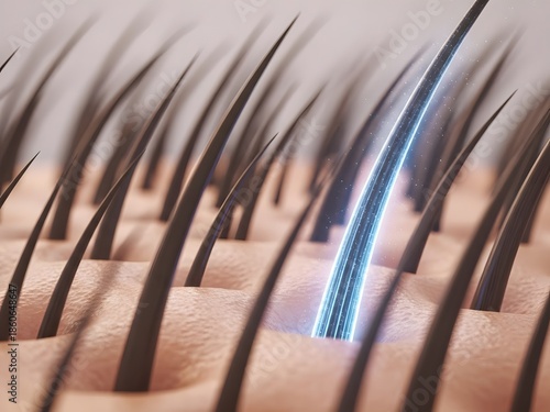 Microscopic View of Healthy Hair Follicle with Glowing Blue Light Effect for Scalp Care and Science