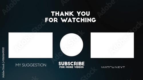 Minimalist youtube end screen with thank you message and subscribe button motion graphics