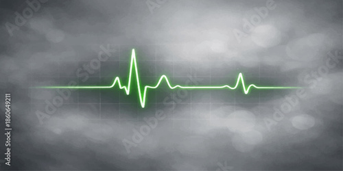Green medical electrocardiogram graph showing a steady heartbeat pulse line that transforms into a heart shape and a rising business growth arrow to symbolize health success and market vitality