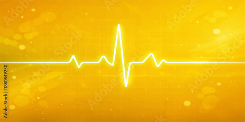 A medical healthcare technology illustration featuring a blue and green EKG heart beat wave line on a digital cardiogram monitor graph to track life pulse rate