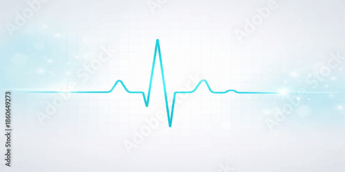 An abstract medical illustration featuring a green EKG heartbeat wave forming a heart shape on a blue cardiogram monitor graph to represent healthy life pulse and healthcare medicine