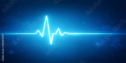 Abstract medical illustration of a blue heartbeat monitor screen featuring a graphic pulse wave line that forms a heart shape on an EKG cardiogram chart representing healthcare and cardiology