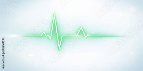 Abstract medical vector illustration featuring a blue and green electrocardiogram wave heart rate pulse line on a digital monitor screen for healthcare medicine