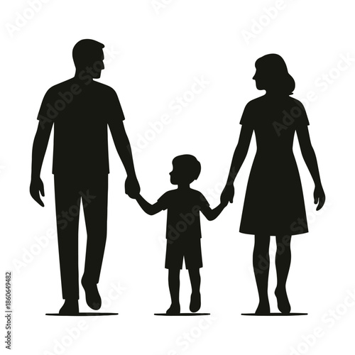 Silhouette of a Happy Family Group Including Parents and Children Hugging Together