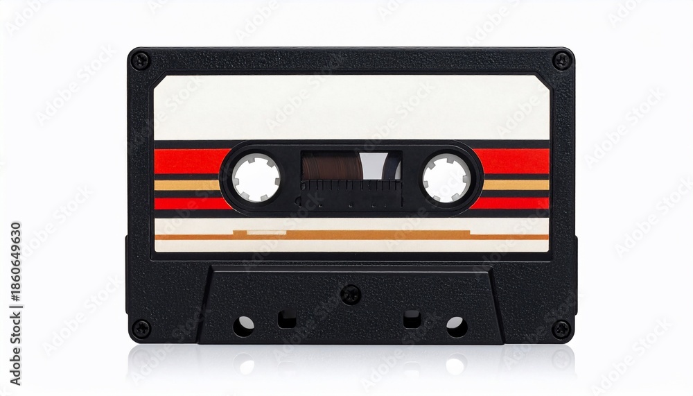 Fototapeta premium Classic Audio Cassette Tape with Retro Label Design on White Background
