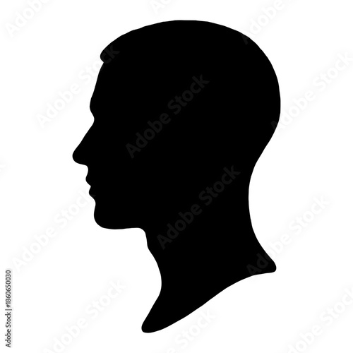 Black Silhouette Portrait of a Young Man in Profile View on White Background