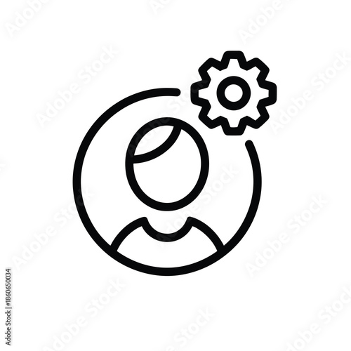 Line art icon depicting a user profile with a gear symbol, representing settings or personalization options.