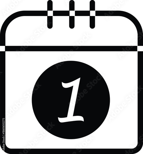 Minimal calendar vector icon with date one