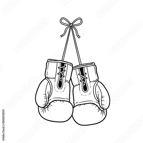hanging boxing gloves outline pair vector illustration 