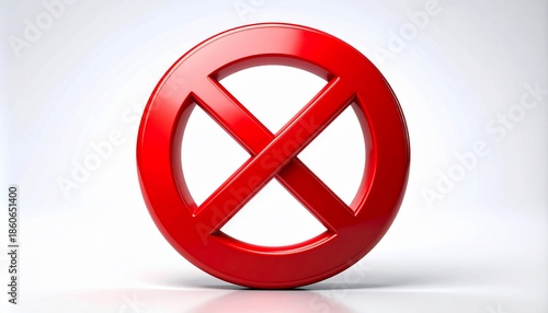 A glossy, red, circular prohibition symbol in 3D against a white gradient background