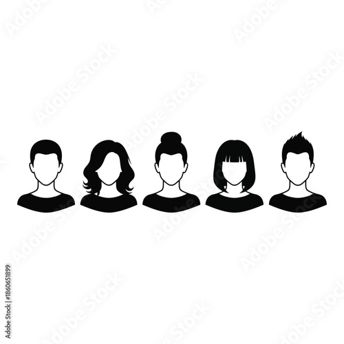 A row of diverse silhouette headshots showing different hairstyles and genders