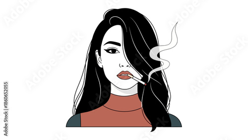 Artistic fashion illustration of a glamourous girl with red hair and stylish black silhouette eyes featuring bold cosmetic make-up on a beautiful lady model face for vector design