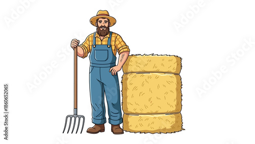 A smiling senior worker and a young boy character are both holding a shovel as people of different ages work together in this cartoon vector illustration