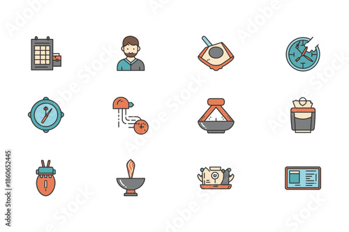 Time and productivity themed flat icon set on white background
