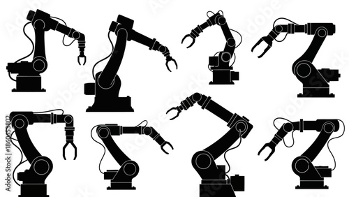 Black Industrial Robotic Arms Silhouettes Vector Set EPS10 Stock.eps