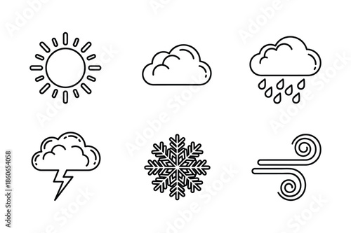Weather forecast symbols including sun rain and storm icons