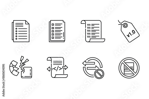Document management and data processing outline icon set