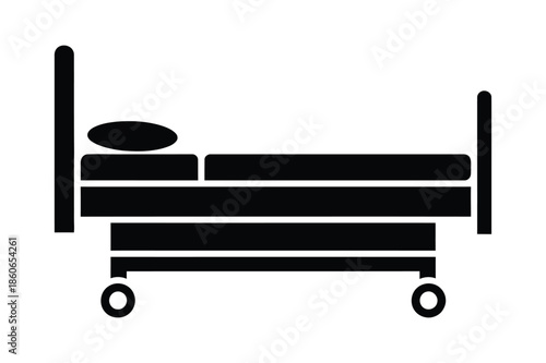 Black Silhouette Icon of an Adjustable Hospital Bed with Wheels