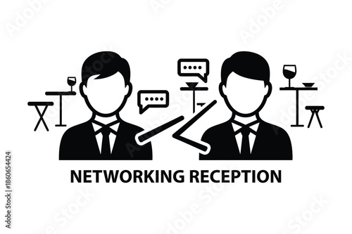 Networking Reception Graphic Featuring Businessmen and Social Icons