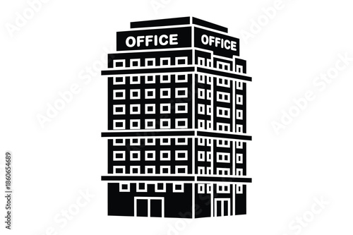 Tall Modern Office Building Architecture Silhouette Illustration