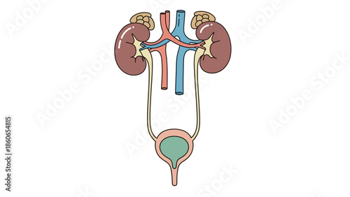 Comprehensive anatomical diagram of the human urinary system, showcasing kidneys, ureters, and bladder in a clear, educational style