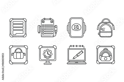 Business and Productivity Line Icon Set for Office Workflow