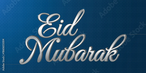 Elegant silver eid mubarak typography text for celebration isolated on transparent background Vector