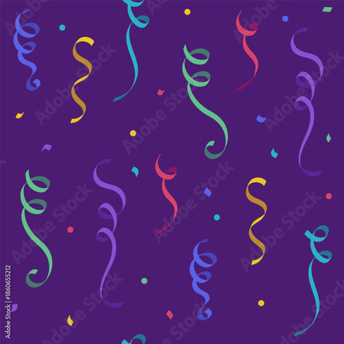 Party, holiday streamers, confetti, ribbons seamless pattern, background