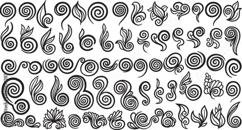 Collection of intricate black swirl designs on white background